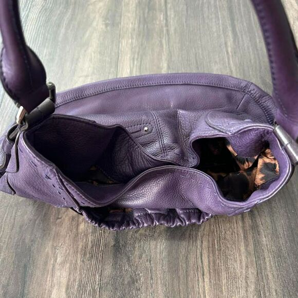NWT B. Makowsky Purse Genuine Leather Eggplant Purple Pebbled Hobo Shoulder Bag - Picture 5 of 8